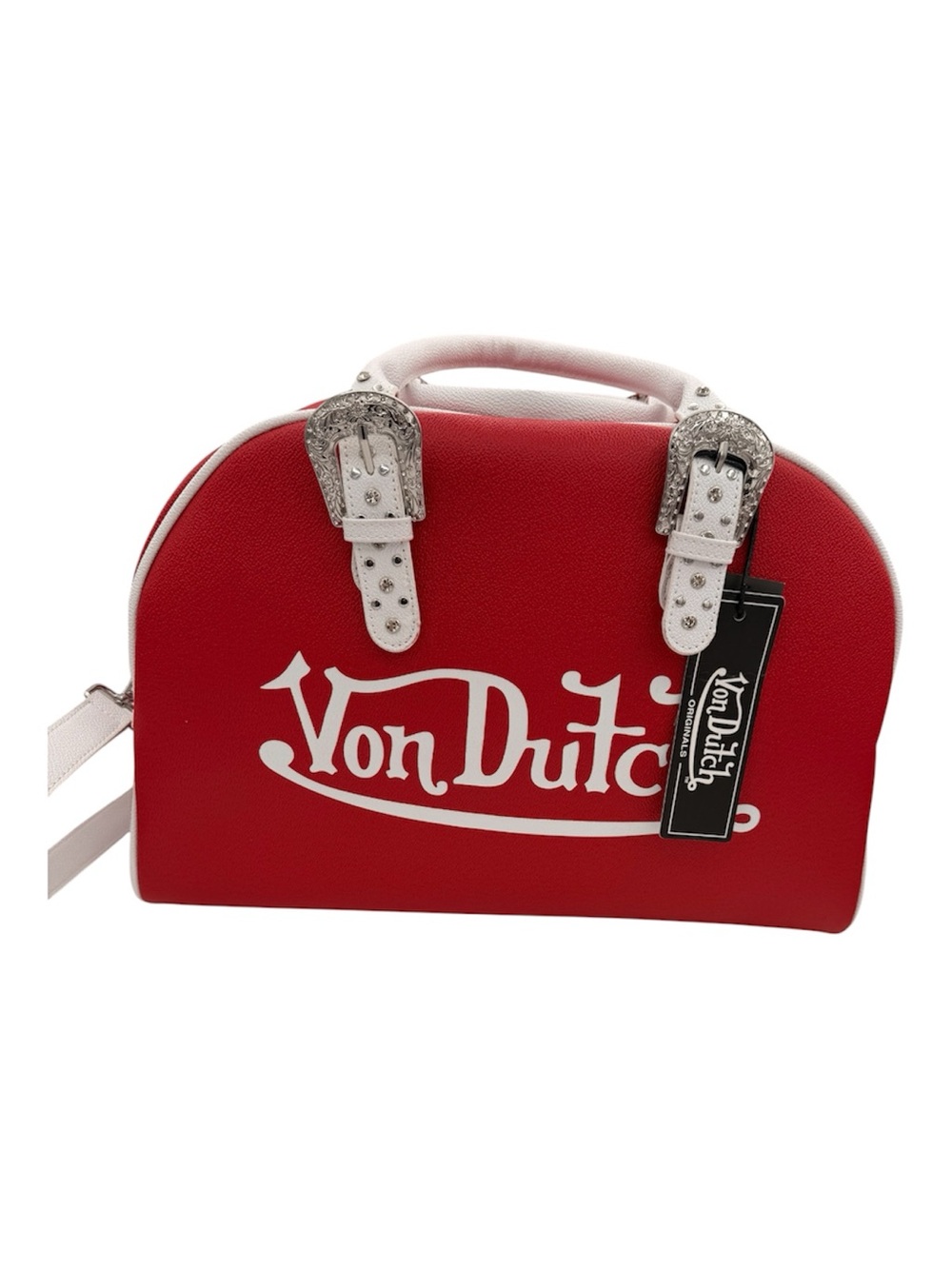 Von Dutch Red and White Duffle with White Accents